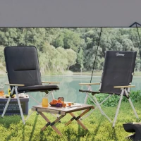 Outsunny Sillas de Camping Plegables de Aluminio con Respaldo Alto Ajustable Reposabrazos de Madera 59x67x96 cm Negro(m-8)