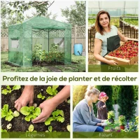 Serre de jardin pop-up porte + 2 fenêtres zippées enroulables sac transport PE vert(m-11)