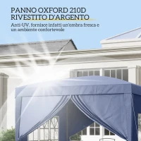 Outsunny Gazebo da Giardino Pieghevole con Corde e Picchetti Inclusi, 2.95x2.95x2.58 m, Blu(m-5)