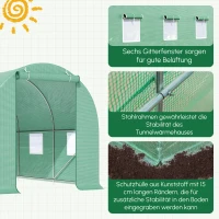 Outsunny Gewächshaus 445x190x200cm Foliengewächshaus Tomatenhaus Tür mit Moskitonetz, Fenster, Folientunnel aus verzinktem Stahl, stabiles Pflanztunnel, Treibhaus inkl. Erdanker Seilen, Grün(m-8)