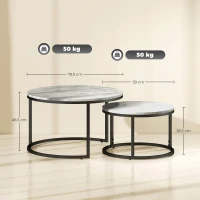 HOMCOM Lot de 2 tables basses gigognes empilable design industriel pieds en métal gris(m-3)