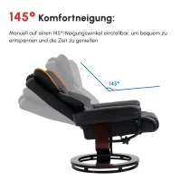 HOMCOM Relaxsessel mit Hocker, Liegefunktion, drehbar, bis 160 kg, Kunstleder, Metallrahmen, schwarz, 80 x 79 x 100 cm(m-5)