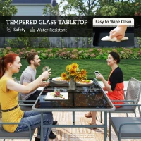 Outsunny Five-Piece PE Rattan Garden Dining Set with Cushions & Stackable Chairs - Light Grey(m-7)