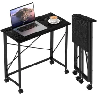 HOMCOM 80 cm Folding Desk on Wheels - Black(m-10)