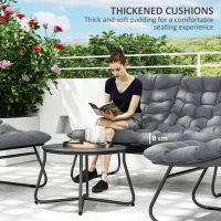 Outsunny Zestaw Mebli Ogrodowych dla 4 Osób, 2 Krzesła, 1 Sofa Dwuosobowa, 1 Stolik z Szkłem, Grube Poduszki, Stalowa Rama, na Taras, Szary(m-4)