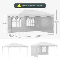 Outsunny Carpa de Jardín 395x295x255 cm Cenador Desmontable Exterior con 2 Laterales 2 Ventanas Anti-UV para Terraza Patio Blanco(m-3)