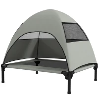 PawHut Leżanka dla Psa na Zewnątrz z Daszkiem, Podwyższone Łóżko dla Psów Średniej Wielkości, 76 x 61 x 71cm, Jasnoszary(m-1)