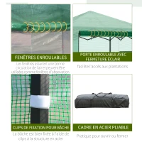 Serre de jardin pop-up porte + 2 fenêtres zippées enroulables sac transport PE vert(m-9)