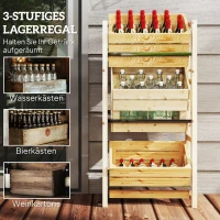 Outsunny Getränkekistenregal für 3 Getränkekisten Getränkeregal Holz Kistenregal mit 3 Ebenen 56 x 32 x 112 cm Naturholz(m-4)