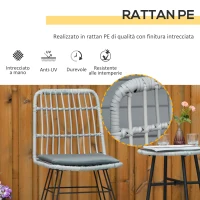 Outsunny Set Mobili da Giardino 3 Pezzi con Tavolino e Sedie in Rattan PE, Poilestere e Acciaio per Esterni, Grigio(m-4)