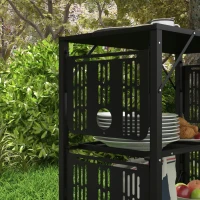 Outsunny Campingtisch Picknicktisch Outdoor-Küchenschrank, klappbar, wetterbeständig, 126 cm x 44 cm x 80 cm, Schwarz(m-8)