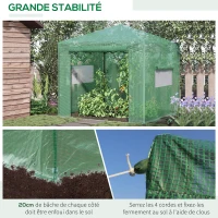 Serre de jardin pop-up porte + 2 fenêtres zippées enroulables sac transport PE vert(m-10)