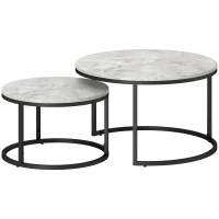 HOMCOM Lot de 2 tables basses gigognes empilable design industriel pieds en métal gris(m-11)