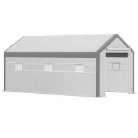 Outsunny Invernadero de Jardín 600x300x280 cm Invernadero de Túnel para Cultivo de Plantas Verduras con 2 Puertas 6 Ventanas Enrollables y Cubierta de Polietileno PE 140g/m² Blanco(m-1)