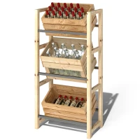 Outsunny Getränkekistenregal für 3 Getränkekisten Getränkeregal Holz Kistenregal mit 3 Ebenen 56 x 32 x 112 cm Naturholz(m-1)