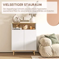 HOMCOM Skandinavisches Aufbewahrungsmöbel, Sideboard auf Beinen, 2-türiger Schrank mit innerem Regal Weiß und Holzoptik(m-5)