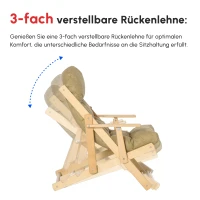 HOMCOM Akzentsessel, Relaxsessel, verstellbare Rückenlehne, Buchenholzrahmen, bis 120 kg, Braun(m-5)