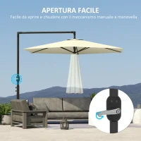 Outsunny Ombrellone da Giardino Decentrato 3x2.5 m con Base a Croce e Apertura a Manovella, Beige(m-4)
