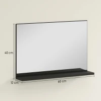 kleankin Specchio Bagno da Parete con Mensola Design Moderno e Multiuso, 60x12x40 cm, Nero(m-3)