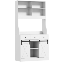HOMCOM Alacena de Cocina con 2 Puertas Corredizas 3 Cajones Encimera para Microondas y Estantes Ajustables Blanco 93,5x40x180cm