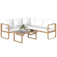 Outsunny Conjunto de Jardín de 3 Piezas con Sofá Convertible en Tumbona Cojines Cómodos y Mesa de Vidrio Templado para Exterior(m-10)