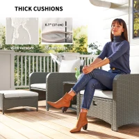 Outsunny Five Piece Rattan Garden Furniture Set with 2-Tier Coffee Table and Ottomans  - Cream White(m-7)