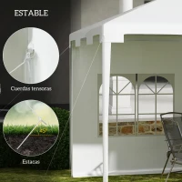 Outsunny Carpa de Jardín 395x295x255 cm Cenador Desmontable Exterior con 2 Laterales 2 Ventanas Anti-UV para Terraza Patio Blanco(m-6)