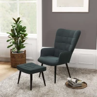 HOMCOM Relaxsessel mit Ottomane Sessel mit Fußhocker, 2-teiliges Set, Grau(m-2)