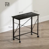 HOMCOM Escritorio Plegable con Ruedas y Estructura Resistente Ideal para Oficina y Estudio 80x40x75 cm Negro(m-3)