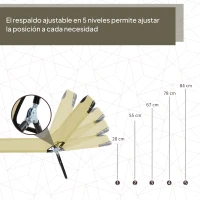 Outsunny Tumbona Plegable Reclinable con Ángulo Ajustable de 5 Posiciones para Jardín Exterior Piscina Terraza Camping Carga 120 kg 188x56x28 cm Beige(m-4)