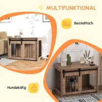 PawHut Käfig Hundehütte für Haustiere innen mit Schiebetür, Metall Holzoptik, Maße 57H x 80L x 54B cm(m-5)