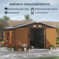 Outsunny Metalen Tuinhuis 340x386x200cm, Waterdicht voor Tuinbenodigdheden, bruin(m-5)