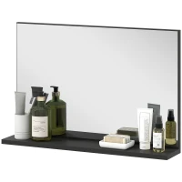 kleankin Specchio Bagno da Parete con Mensola Design Moderno e Multiuso, 60x12x40 cm, Nero(m-10)
