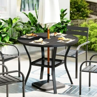 Outsunny Mesa de Comedor Exterior Redonda con Orificio para Sombrilla Estante Inferior y Estructura de Acero Ø90x73 cm Negro(m-2)
