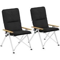 Outsunny Sillas de Camping Plegables de Aluminio con Respaldo Alto Ajustable Reposabrazos de Madera 59x67x96 cm Negro(m-10)