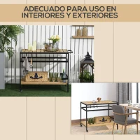 Outsunny Camarera con Ruedas de Madera con 2 Estantes 3 Ganchos Encimera de Listones y Asa 107x65x80 cm Natural(m-7)