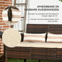 Outsunny rotan bank met kussens, driezits loungebank, staal, grijs, 173 x 68 x 78 cm Outdoor loungebank kussen driezits bruin(m-6)