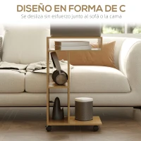 HOMCOM Mesa Auxiliar para Sofá Mesa Auxiliar en Forma de C con Ruedas Compartimentos Abiertos 40x30x69 cm Roble(m-5)
