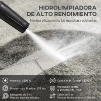 DURHAND Hidrolimpiadora 1600W Caudal 432 L/h Bomba de Aluminio Presión de 130 Bar Manguera 6m Incluye Cepillo 23.5x27x68 cm Azul(m-4)