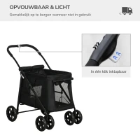 PawHut Hondenbuggy met Kussen, 3 Zijvakken, Opvouwbaar, Hondenkar, 102 cm x 62 cm x 105 cm, Zwart(m-5)