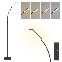 HOMCOM LED Floor Lamp, Standing Lamp with Remote & Touch Control, Stepless Dimmable Colours Temperature & Brightness, 360° Adjustable Gooseneck, 1 Hour Timer, Memory Function for Living Room, Black(m-10)
