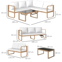 Outsunny Conjunto de Jardín de 3 Piezas con Sofá Convertible en Tumbona Cojines Cómodos y Mesa de Vidrio Templado para Exterior(m-3)