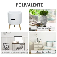HOMCOM Mesita de noche - mesa de centro con 2 compartimentos de almacenamiento - tapa de MDF - dim. Ø 38 x 48 cm - blanco(m-7)