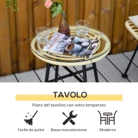 Outsunny Set Mobili da Giardino 3 Pezzi con Tavolino e Sedie in Rattan PE, Poilestere e Acciaio per Esterni, Crema(m-6)