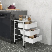HOMCOM Beistellwagen mit Rädern, 3 Körbe für Transport und Aufbewahrung, Küchenwagen, 40,8L x 33,5B x 60,5H cm, Weiß(m-2)