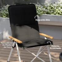 Outsunny 2 Cadeiras de Campismo Dobráveis com Encosto Alto Ajustável Apoios de Braços de Madeira e Bolsa de Transporte 59x67x96 cm Preto(m-6)