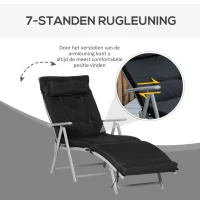 Outsunny Ligbank, Opvouwbare Tuinligbed, Metaal, Verstelbaar, Zwart(m-4)