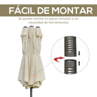Outsunny Sombrilla Doble para Jardín 455x265x238 cm Parasol Grande con Manivela Manual Resistente al Agua Protección Solar Crema(m-6)