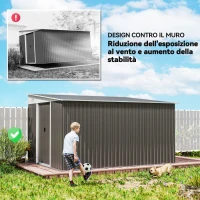 Outsunny Casetta da Giardino con Porta Scorrevole, in Acciaio, 345x280.5x169-201cm, Grigio(m-7)