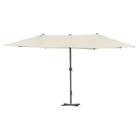 Outsunny Sombrilla Doble para Jardín 455x265x238 cm Parasol Grande con Manivela Manual Resistente al Agua Protección Solar Crema(m-1)